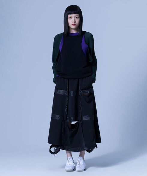 Cut-Out Panel Layered Knit Top